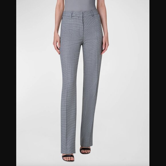 New Akris Punto wool high rise pin tuck houndstooth knit straight leg trousers